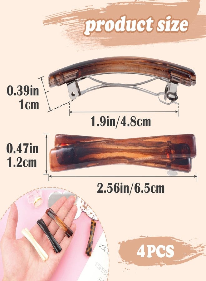 STSTR 4PCS French Barrette Hair Clips for Women, 2.56 Inch Small Tortoise Shell Hair Clip, Curved Glossy Thin Hair Flat Hair Accessories for Women (Black, White, Leopard Color, Amber) - Image 2
